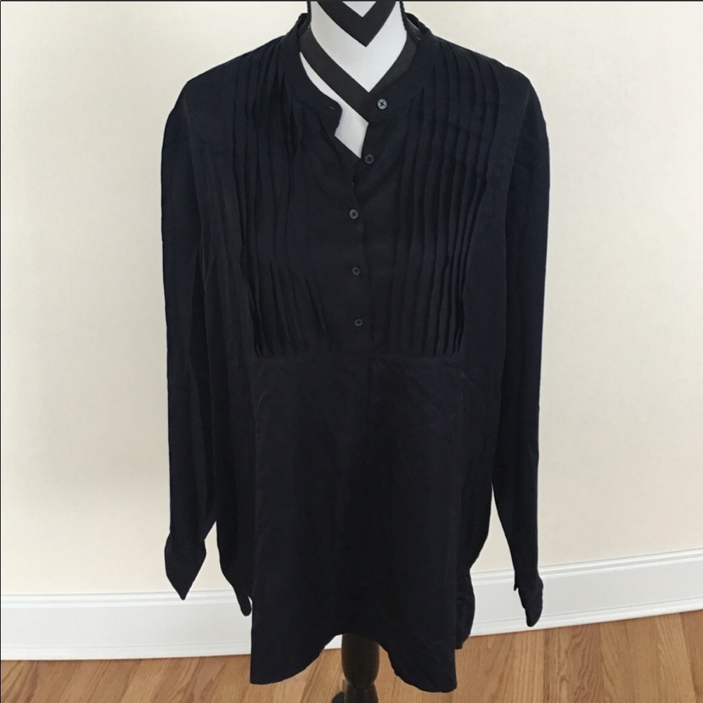 GAP Navy Blue Tunic w/ Tuxedo Pleated Bib Popover